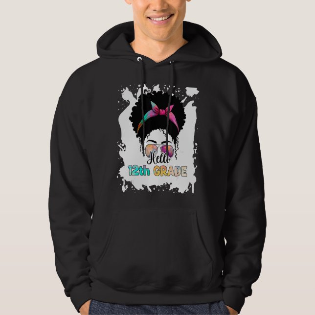 Sudadera Hola 12º Grado Afro Messy Bun Profesor De Vuelta A (Anverso)