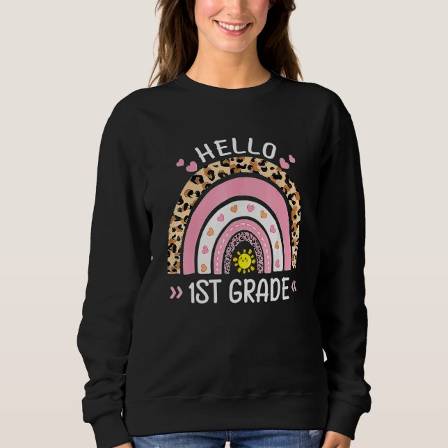 Sudadera Hola, 1° Grado Leopard Cute Rainbow para profesore (Anverso)