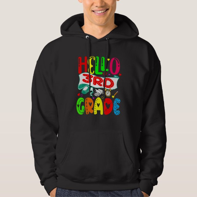 Sudadera Hola, 3° grado de escuela de corte cosas que coinc (Anverso)