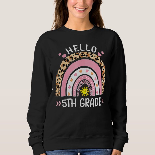 Sudadera Hola 5° Grado Leopard Cute Rainbow para profesores (Anverso)