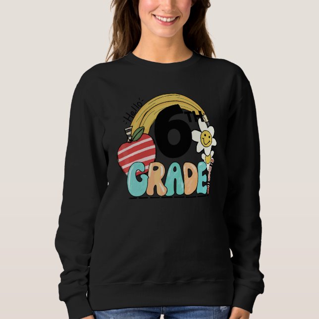 Sudadera Hola 6to Grado Groovy Arcoíris De vuelta al cole P (Anverso)