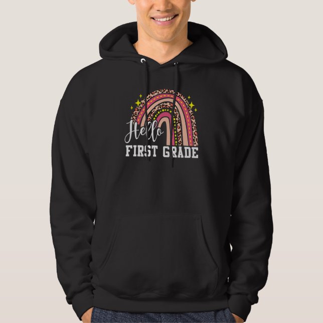 Sudadera Hola Grado Primero 1er Grado Leopardo Arcoíris Esp (Anverso)