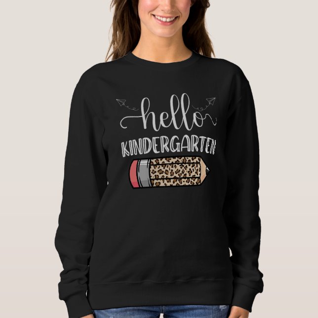 Sudadera Hola Kindergarten Leopard De vuelta al profesor es (Anverso)