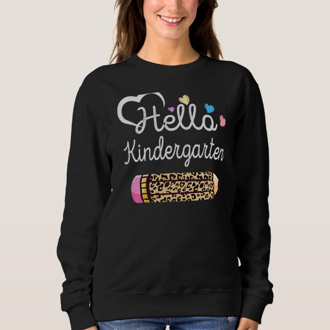 Sudadera Hola Kindergarten Leopard De vuelta al profesor es (Anverso)