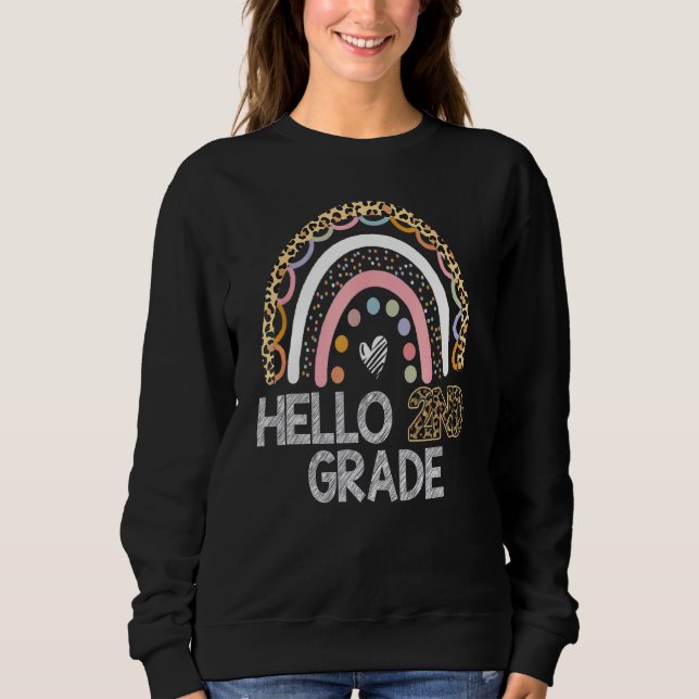 Sudadera Hola, Leopardo Arcoiris de 2º Grado, de vuelta al  (Anverso)