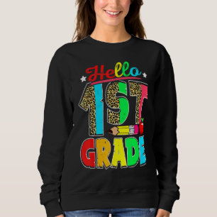 Sudadera Hola maestra de primer grado estampado de leopardo