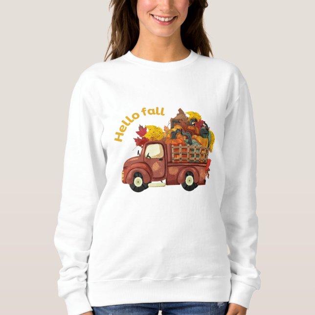 Sudadera Hola Otoño Camioneta Roja Cosecha de Otoño (Anverso)