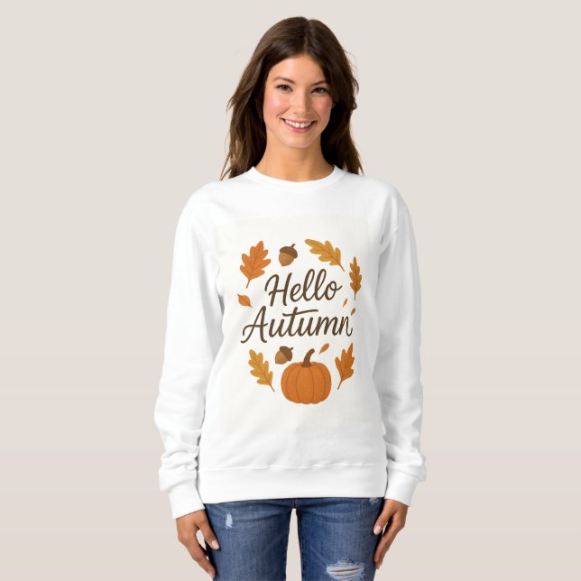 Sudadera Hola Otoño Cosy Fall Sweatshirt | Calabaza y Le (Anverso completo)