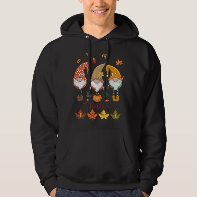 Sudadera Hola otoño Cute Gnomes Pumpkins deja feliz gracias (Anverso)