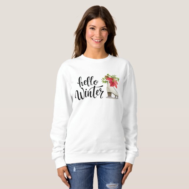 Sudadera Hola patines de hielo floral de invierno | Navidad (Anverso completo)