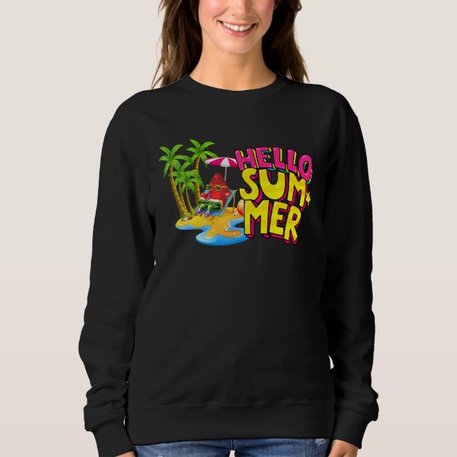 Sudadera Hola Pineapple De Verano Y Tabla De Surf En El Su (Anverso)