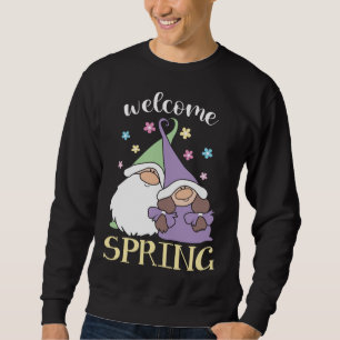 Sudadera Hola Primavera floral Gnomes pareja Flores bienven