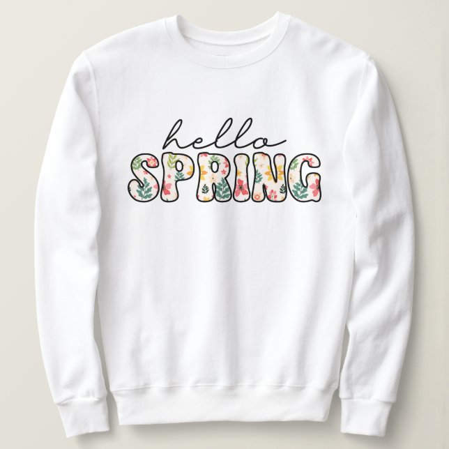 Sudadera Hola primavera floral retro (Anverso del diseño)