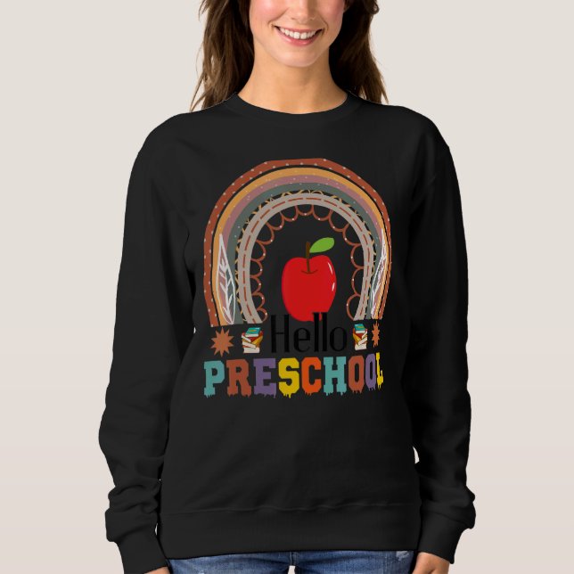 Sudadera Hola Profesor De Arcoiris De Boho De Preescolar De (Anverso)
