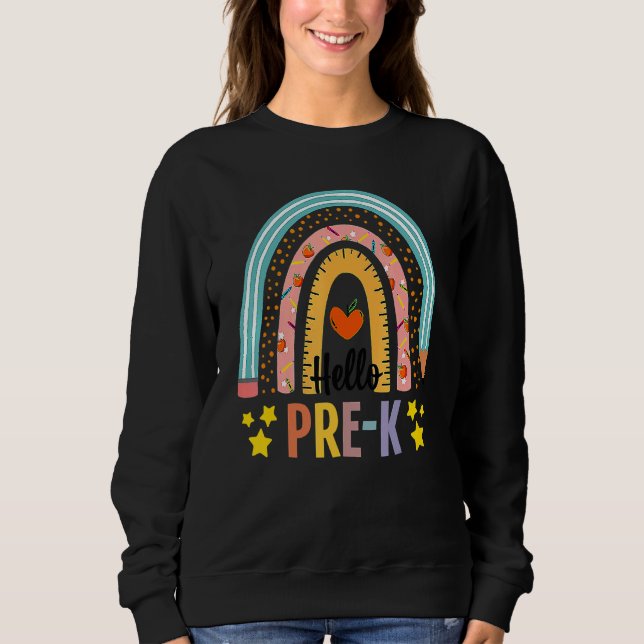 Sudadera Hola Profesor De Arcoiris De Pre K Boho De Vuelta  (Anverso)