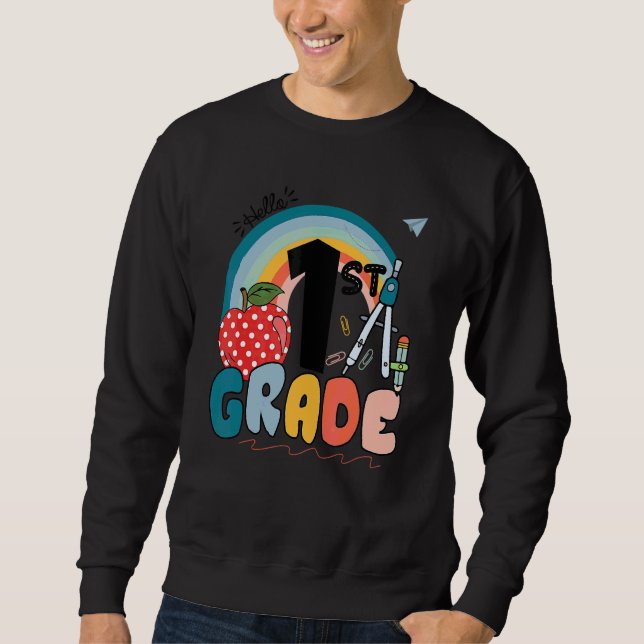Sudadera Hola profesor de boho arcoíris de 1er grado S (Anverso)