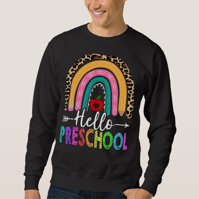Sudadera Hola Profesor De Preescolar Rainbow Leopard De Vue (Anverso)