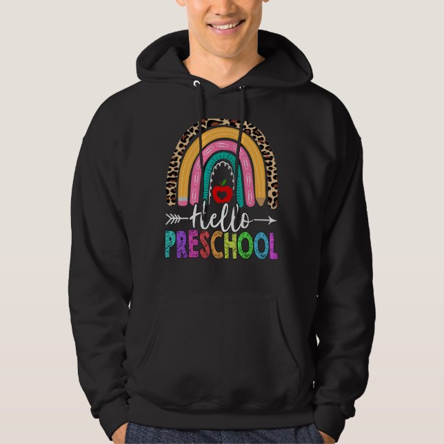 Sudadera Hola Profesor De Preescolar Rainbow Leopard De Vue (Anverso)