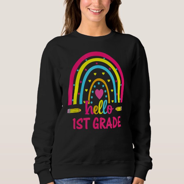 Sudadera Hola profesor de primer grado Boho Rainbow de vuel (Anverso)