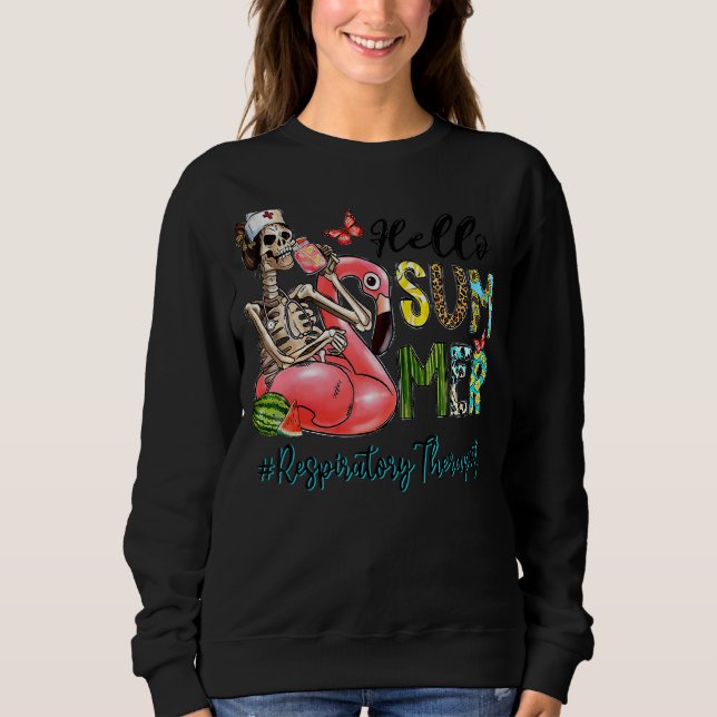 Sudadera Hola Summer Skull Flamingo Float Respiratorio Ther (Anverso)