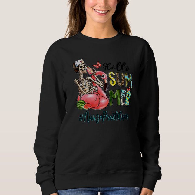 Sudadera Hola verano Skull Flamingo Float Nurse Practicació (Anverso)