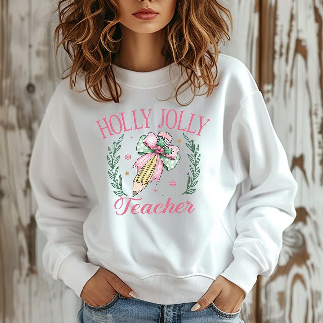Sudadera Holly Jolly Teacher Navidades rosados (Subido por el creador)