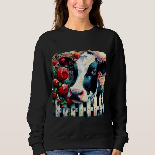 Sudadera Holstein Cow Picket Fence Red Roses Black Red (Anverso)