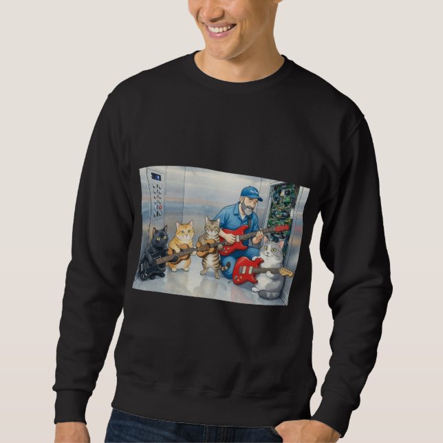 Sudadera Hombre arreglando ascensor y tocando la guitarra c (Anverso)
