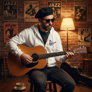 Sudadera Hombre con boina tocando guitarra acústica