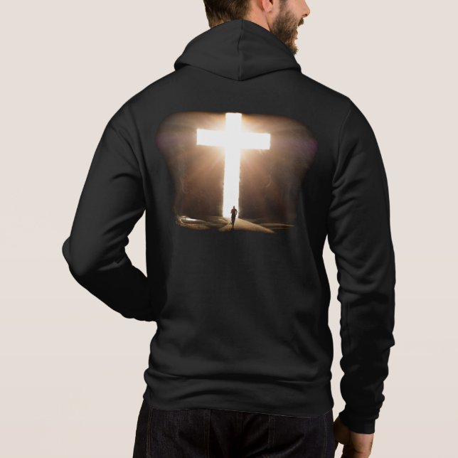 Sudadera Hombre corriendo a la brillante Cruz Cristiana de  (Reverso)