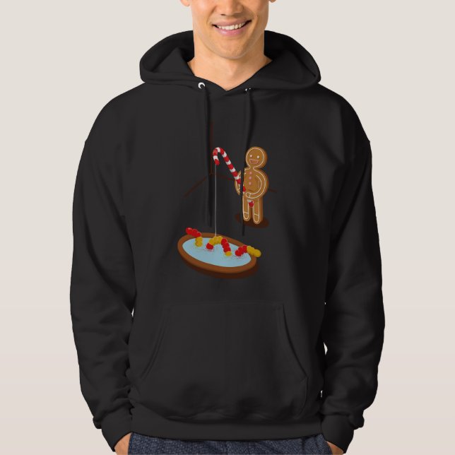 Sudadera Hombre De Pan De Gengibre Pescando Con Un Gusano (Anverso)