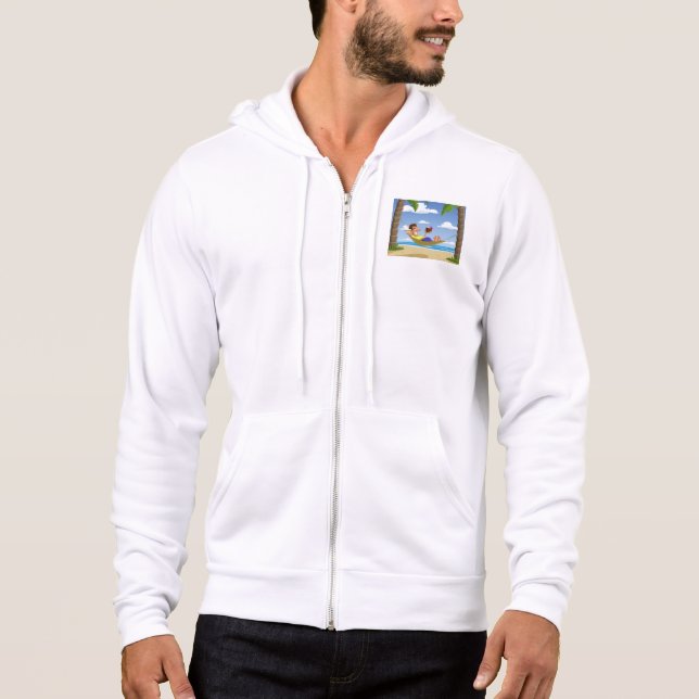 Sudadera Hombre Divertido Relajándose en Hamaca de Playa (Anverso)