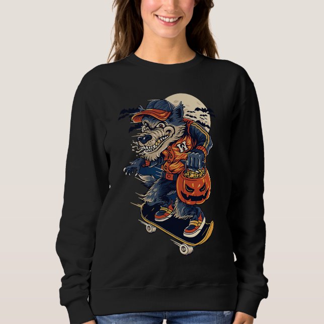Sudadera Hombre Lobo Con Monopatin (Anverso)