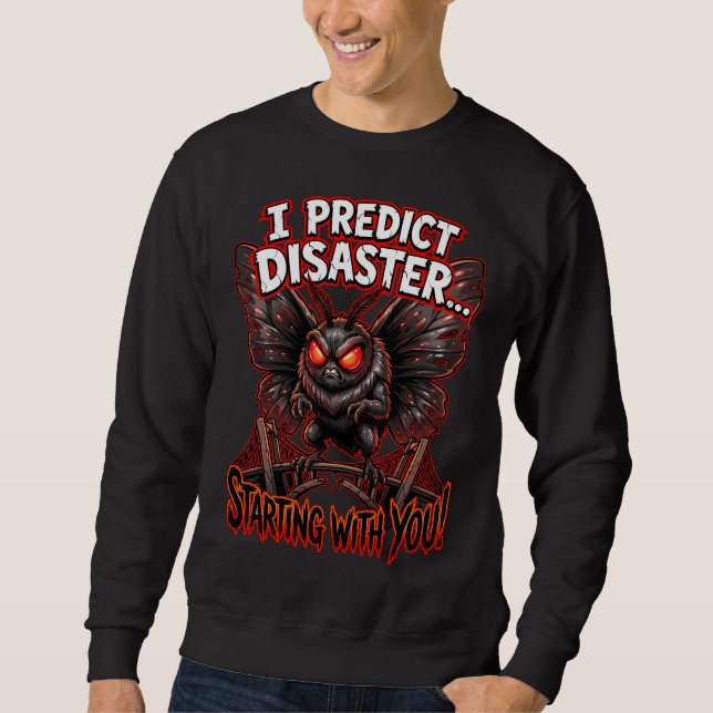 Sudadera Hombre Polilla Predigo Desastre Humor de Críptido  (Anverso)