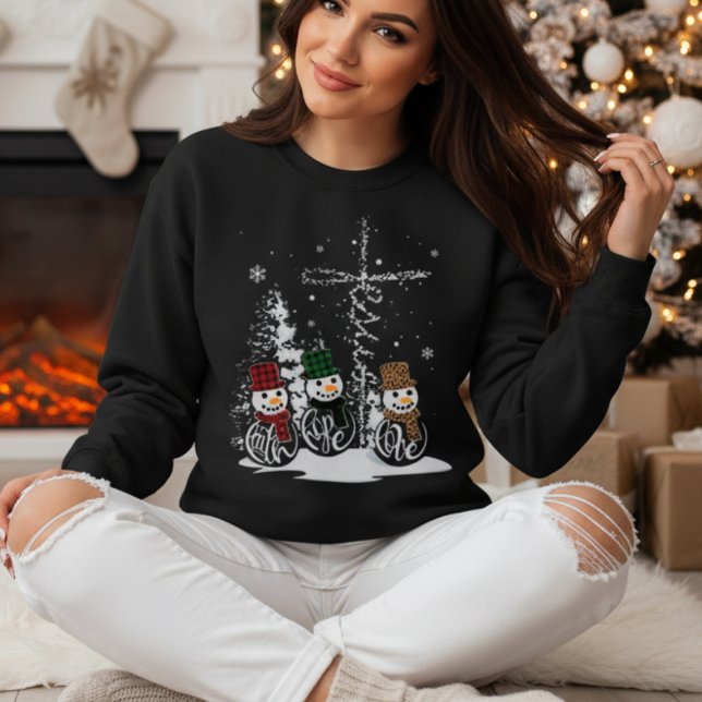 Sudadera Hombres de Nieve Fe Esperanza Amor Navidad (Spread faith, hope & love this Christmas with this cozy snowmen Christian holiday sweatshirt!)
