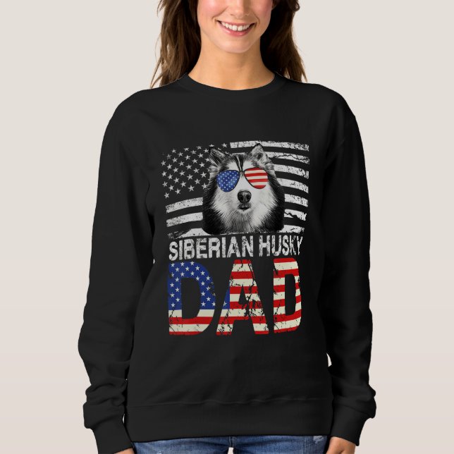 Sudadera Hombres Guay Siberian Husky papá Bandera Estadouni (Anverso)