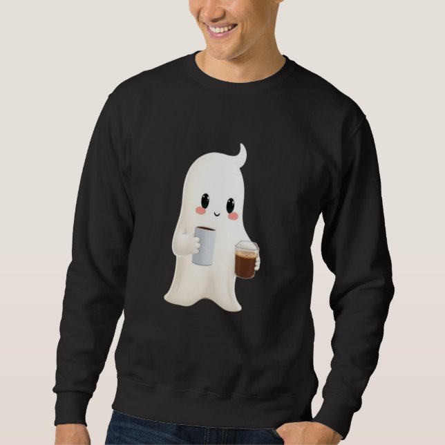 Sudadera Hombres Lindos Café Fantasma Gráfico (Anverso)