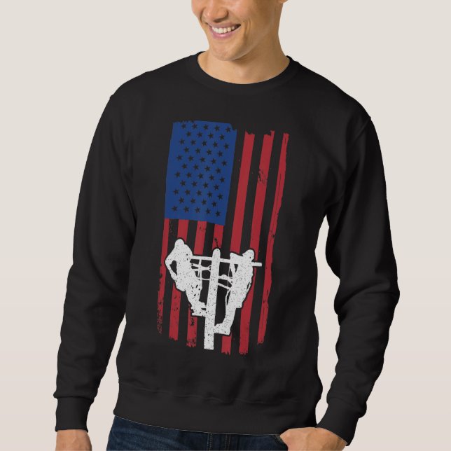 Sudadera Hombres Lineman Electricidad Linemen Bandera Ameri (Anverso)