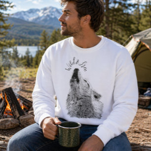 Sudadera Hombres Salvaje y Libre Escritura Lobo Aullando Ar