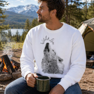 Sudadera Hombres Salvaje y Libre Escritura Lobo Aullando Ar