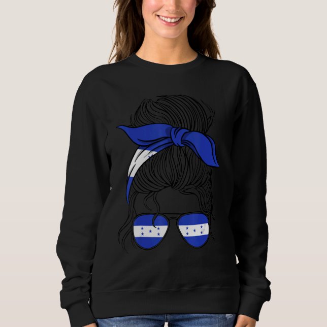 Sudadera Honduras Flag Messy Bun Hair Honduran Mom Woman Gi (Anverso)