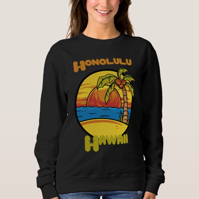 Sudadera Honolulu Sunset Vacation Hawaii Palm trees Ocean (Anverso)