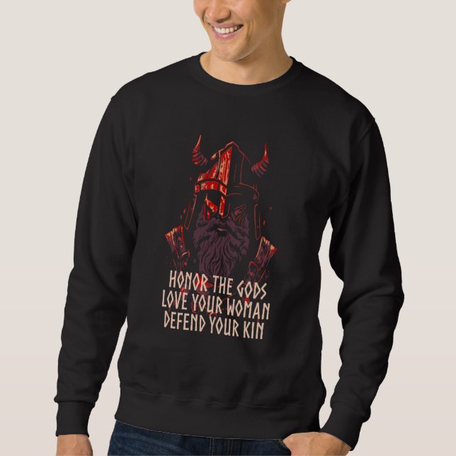 Sudadera Honor The Gods Defend Your Kin Viking Norwegian No (Anverso)