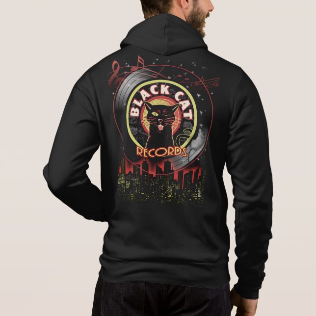 Sudadera Hoodie de registros de gato negro - Estilo de etiq (Reverso)