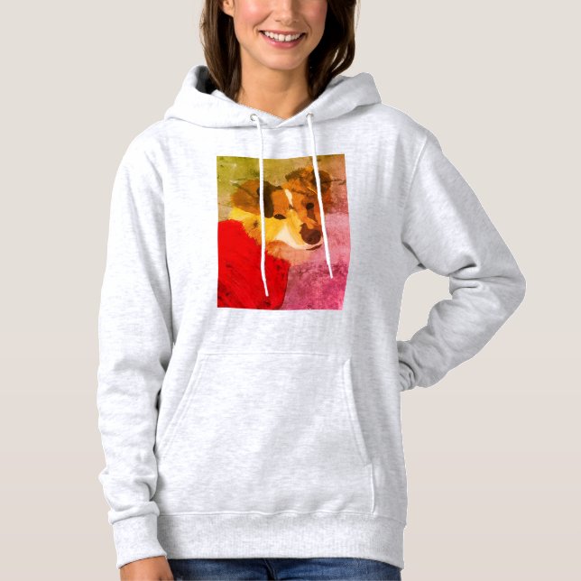 Sudadera Hoodie de retrato de perro pintado a mano (Anverso)