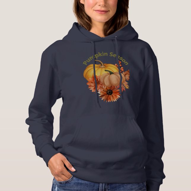 Sudadera Hoodie de temporada de calabaza con flores de otoñ (Anverso)