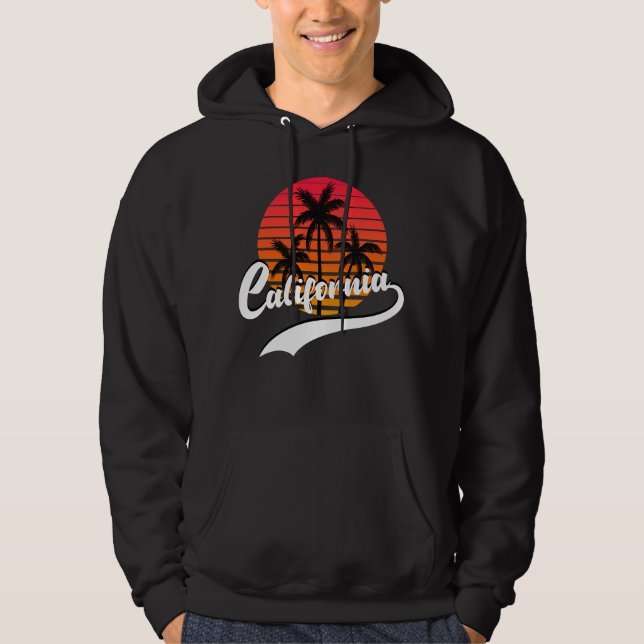 Sudadera Hoodie del atardecer de Retro Negro de California (Anverso)