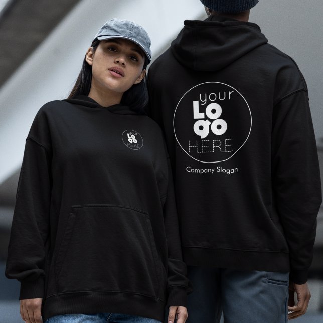 Sudadera Hoodie negro con el logotipo de su negocio blanco  (Subido por el creador)