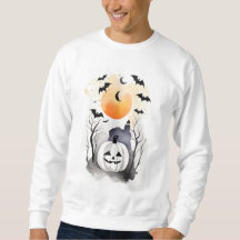 Hoody blanco de Halloween con calabaza y murciélag