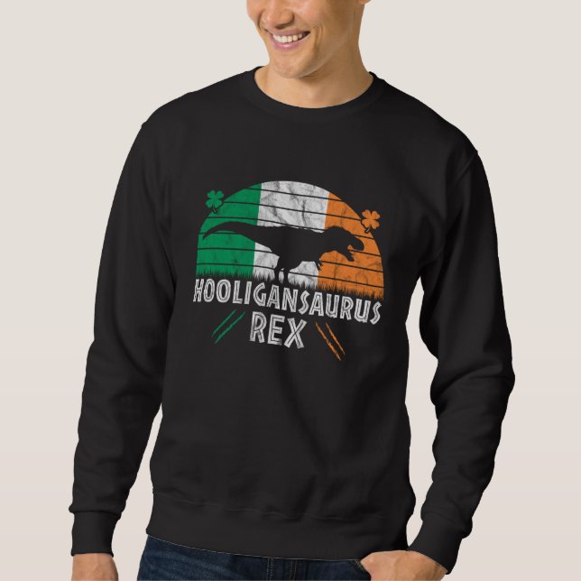 Sudadera Hooligan Dinosaur   St Patricks Day Irish Flag (Anverso)
